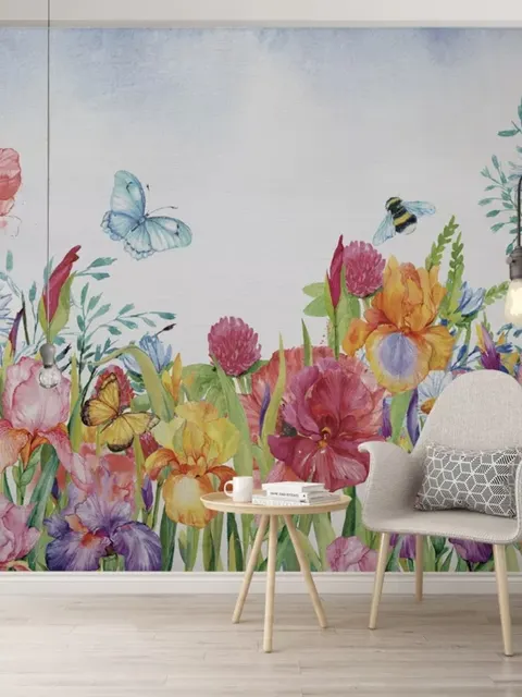 Aquarell Garten Blumen Fototapete