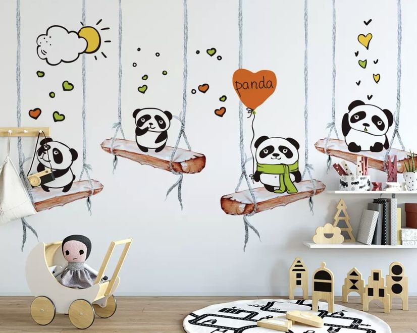 Swinging Panda Bears Wallpaper Mural
