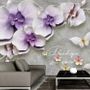 3D Embossed Look Purple Orchids Wallpaper Mural