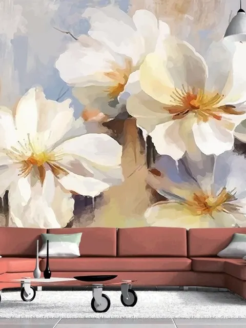Oil Painting White Floral Wallpaper Mural