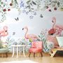 Flamingo with Colorful Floral Wallpaper Mural