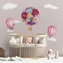 Buntes Blumenstrauß Heißluftballon und Rosa Wolken Wandtattoo