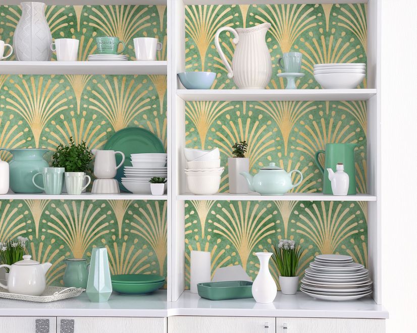 Modern Eau De Nil Art Deco Gold Lines Wallpaper Mural
