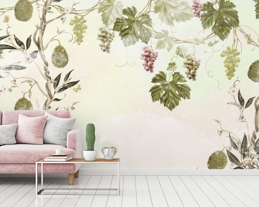 Soft Tropical Grape Trees and Durian Fruits Wallpaper Mural