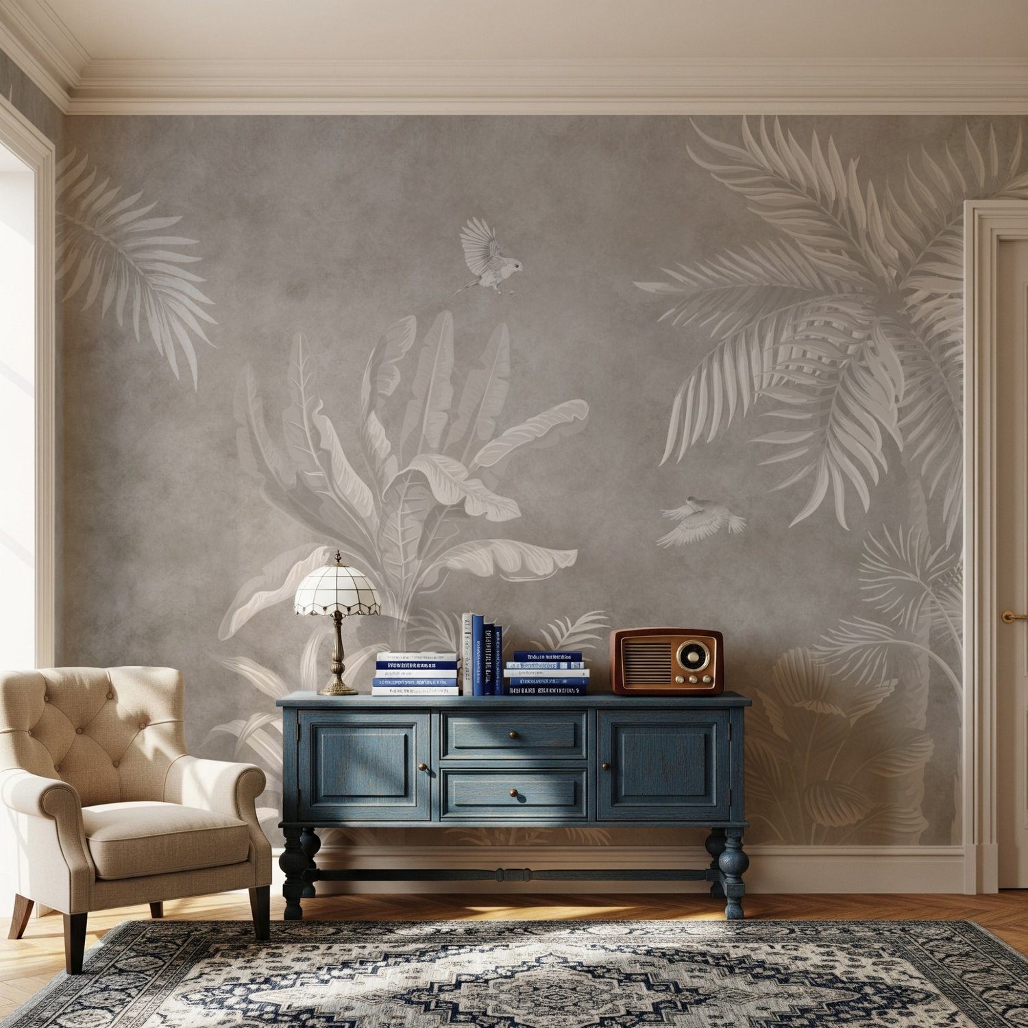 Monochrome Brown Nostalgic Rainforest Wallpaper Mural - Peel and Stick