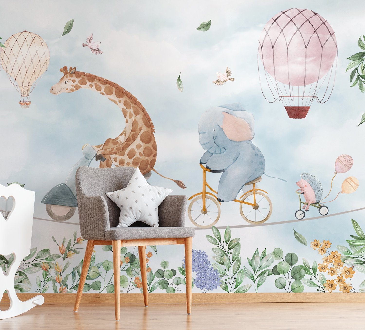 Kids Cycling Riding Cute Animals Wallpaper Mural - Peel and Stick