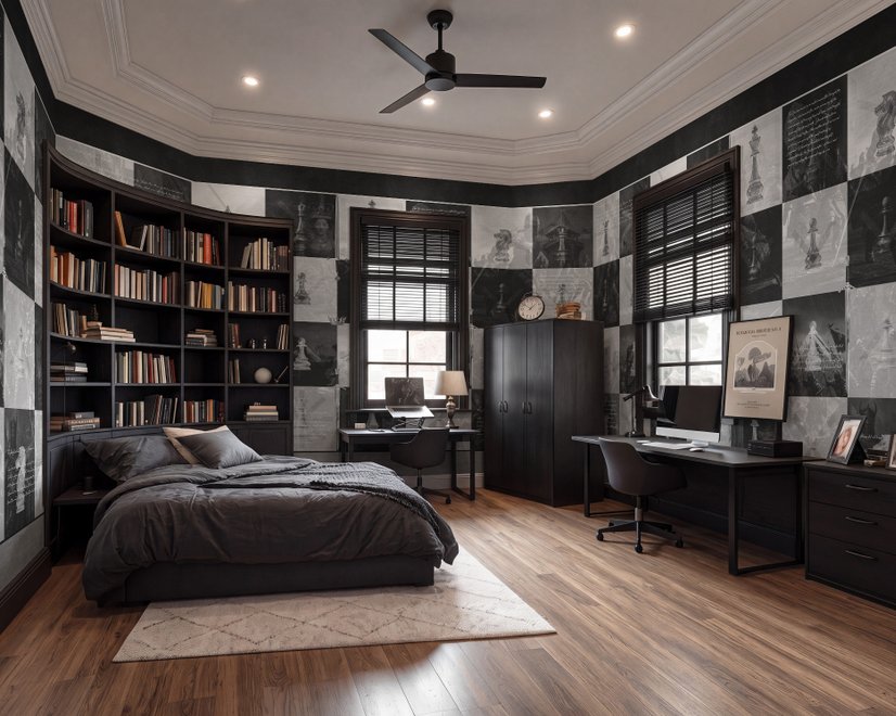 Monochrome Medieval Chessboard Historical Wallpaper Mural