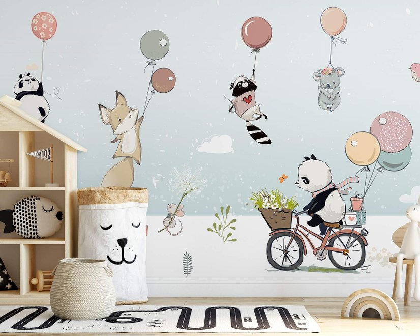 Papier peint panoramique de l'hiver avec des animaux mignons