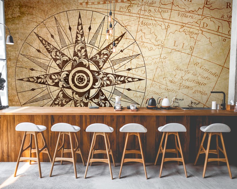 Vintage Map with Compass Wallpaper Mural