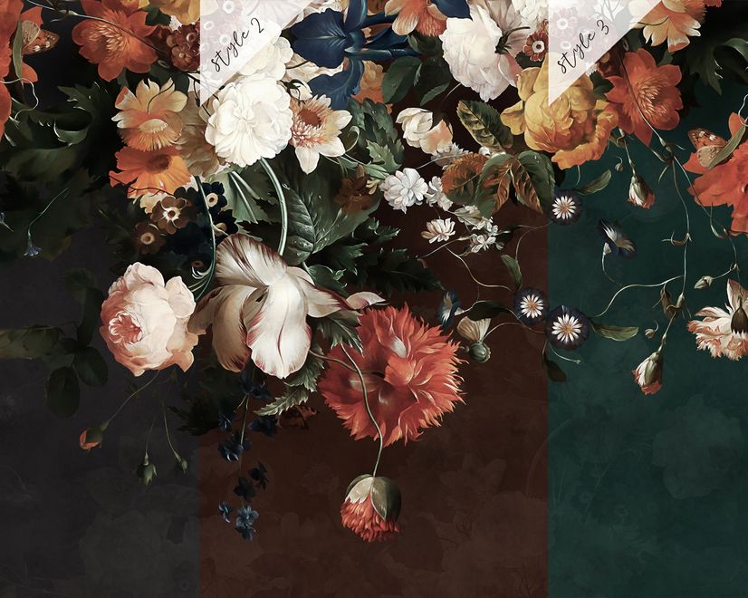 Golden Age Large and Dark Floral Wallpaper Mural