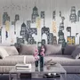 Watercolor City Silhouette Wallpaper Mural