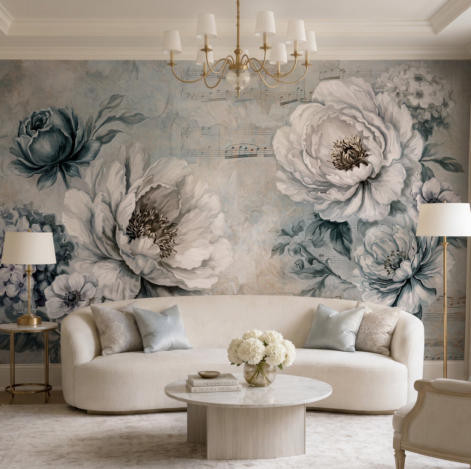 Light Floral with Music Notes Wallpaper Mural - Peel and Stick