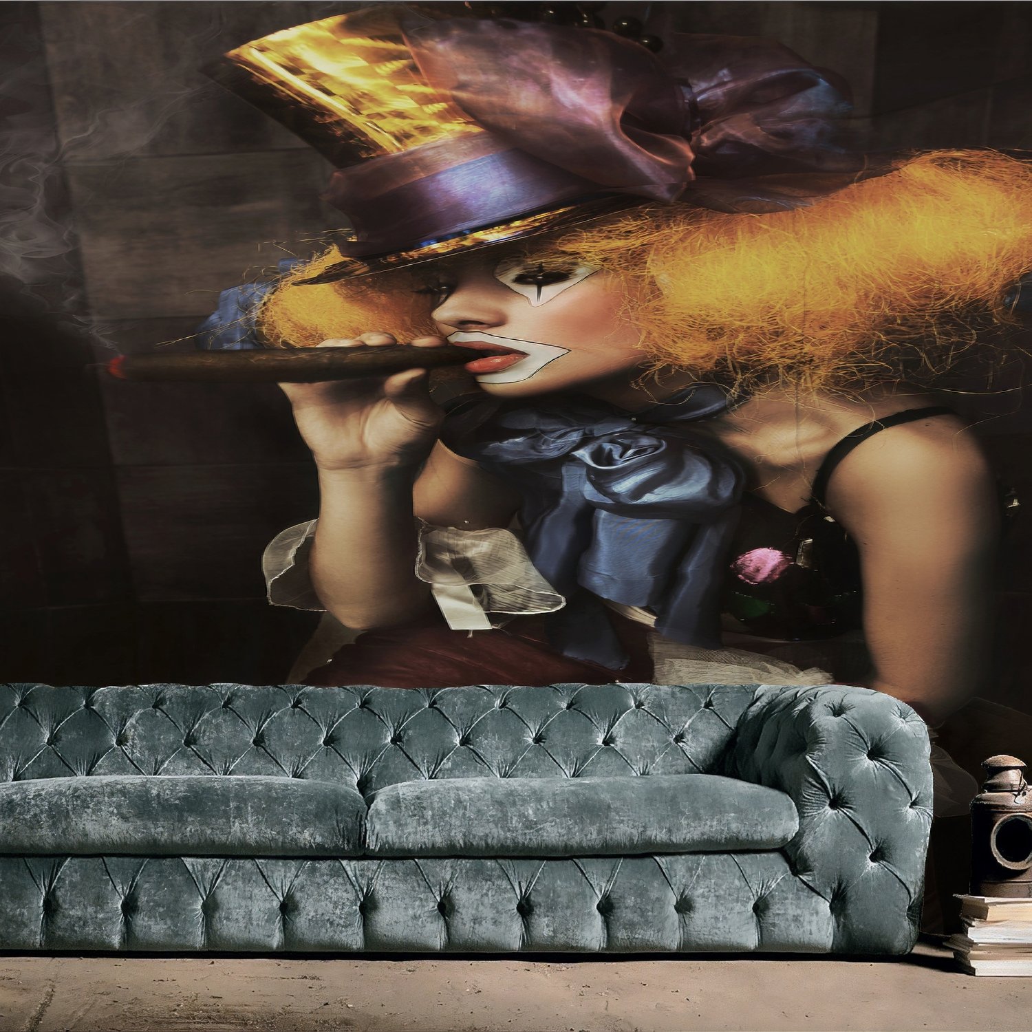 Girl Clown with a Cigar Wallpaper Mural - Peel and Stick