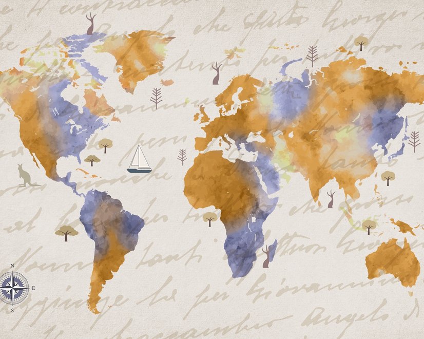 Orange World Map Wallpaper Mural