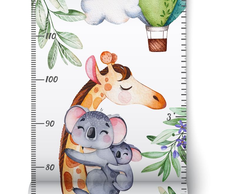 Kids Height Chart with Tropical Animals Wall Decal Sticker