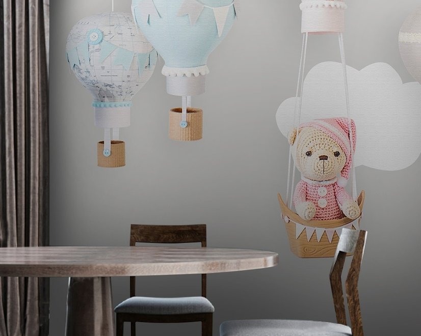 Teddy Bear Clouds and Balloons Wallpaper Mural