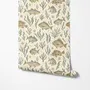 Watercolour fish wallpaper with sage seaweed, coral and starfish on a warm cream background