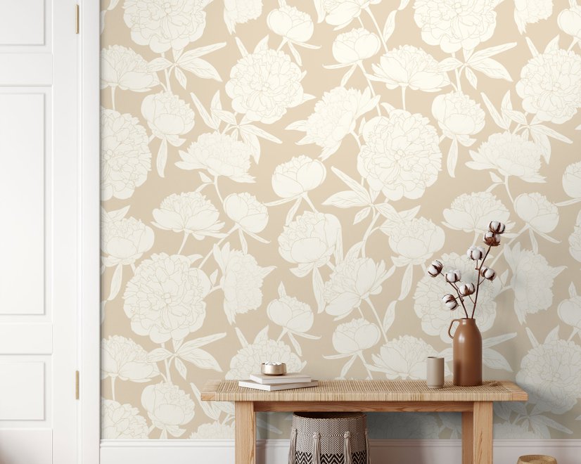 Drawing Peony Floral Art Wallpaper Mural