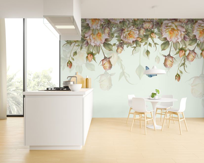 Vintage Orange Roses Wallpaper Mural