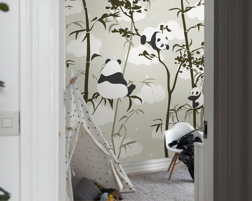 Papier peint panda mignon arbre bambou