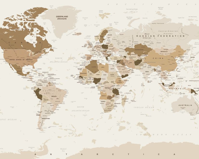 Brown Political Map Wallpaper Mural