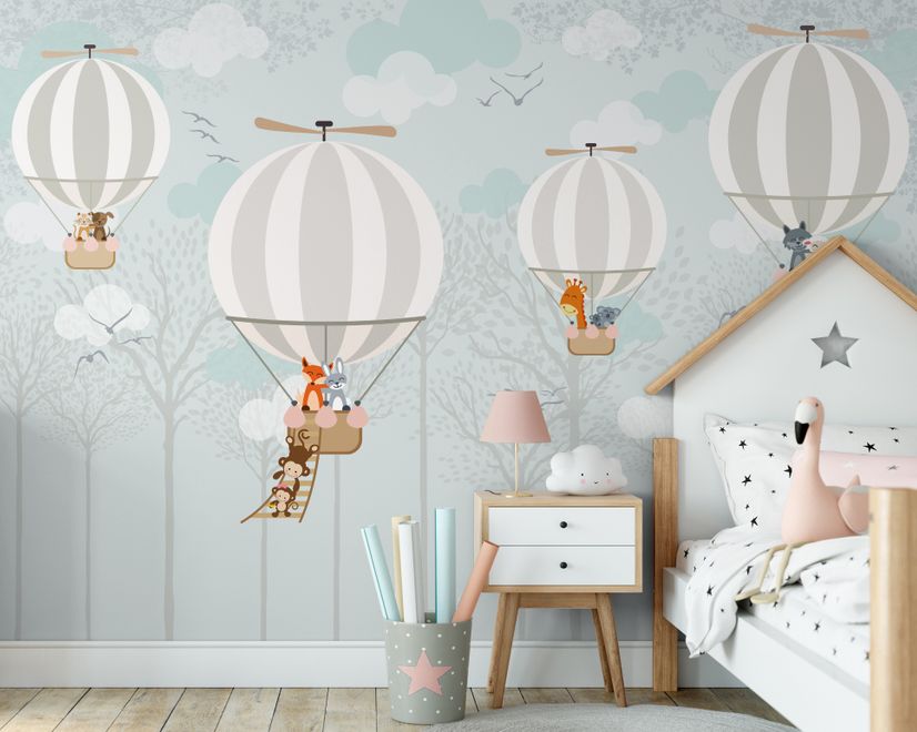 Hot Air Balloons with Animals Wallpaper Mural