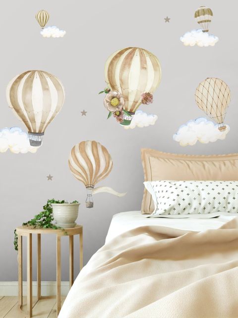 Kinder Aquarell Braun Heißluftballon Wandtattoo