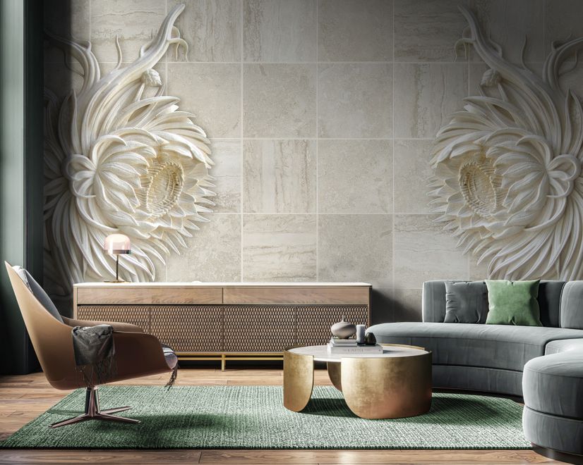 3D Embossed Look Marble Sunflower Wallpaper Mural
