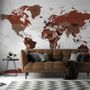 Papier peint panoramique de la carte du monde politique en blanc et marron
