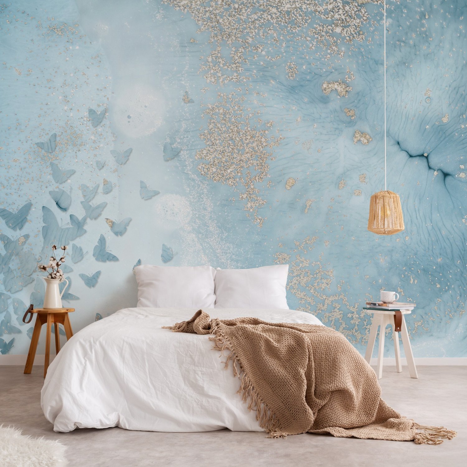 Abstract and Blue Butterfly Wallpaper Mural - Peel and Stick