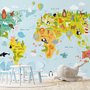 Papier peint panoramique pour enfants - Carte du monde avec animaux