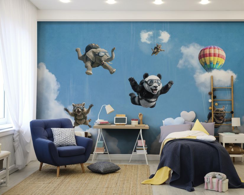 Kids Playful Animal Skydiving Wallpaper Mural