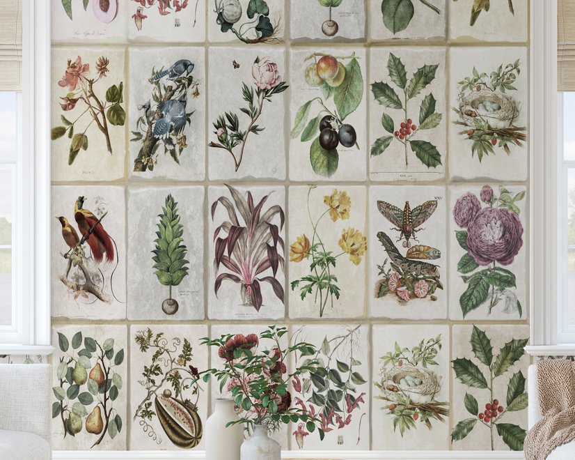 Vintage Floral Ceramic Art Wallpaper Mural