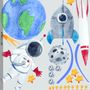 Stickers muraux espace aquarelle astronaute terre enfants