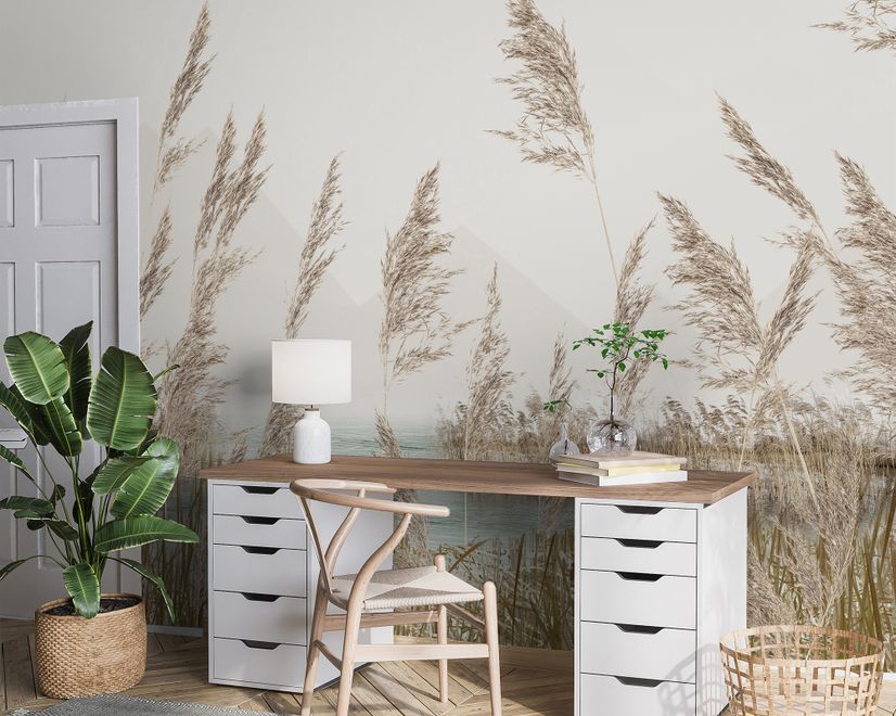 Meadow with Lake Landscape Wallpaper Mural