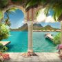 3D Look Sea Landscape with Lux Arabian Arches Wallpaper Mural