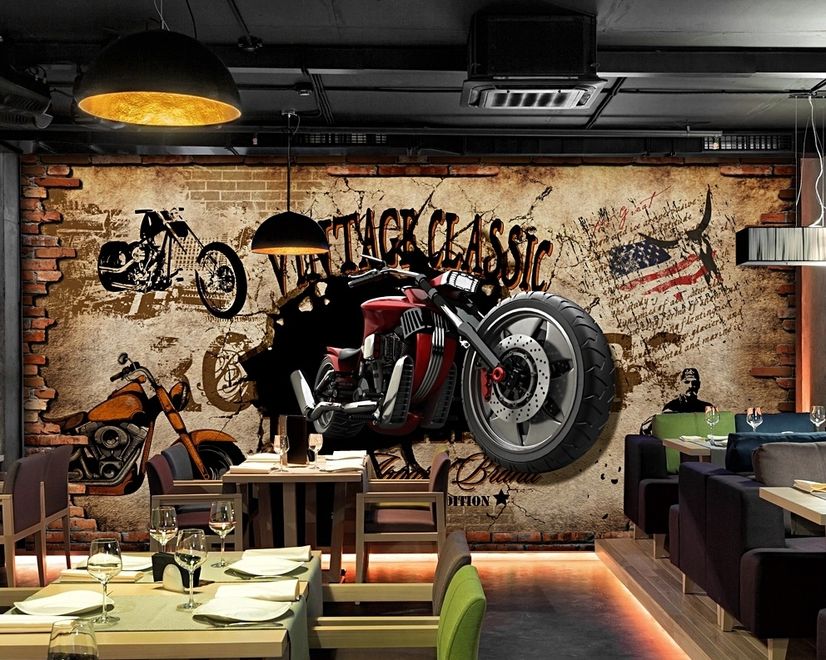 Vintage Motorbike with American Flag Wallpaper Mural