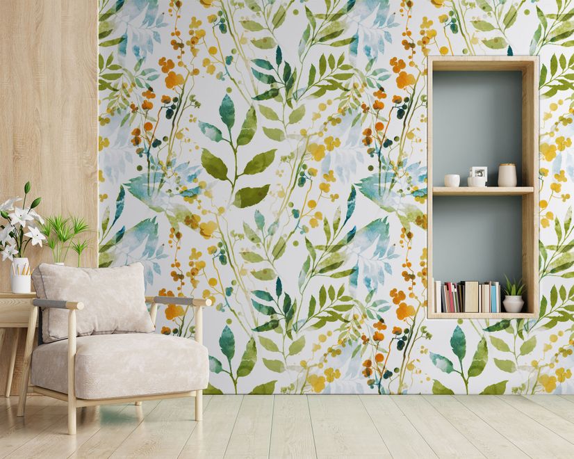Colorful Watercolor Leaf & Plants Wallpaper Mural