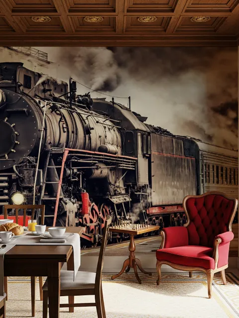 Papier peint panoramique Train Wagon Railway Vintage