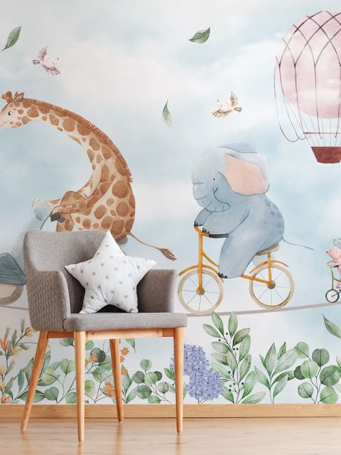 Papier peint animaux mignons à vélo pour enfants