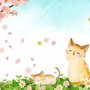 Fototapete Kirschblüten und Cartoon-Katzen