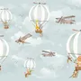 Kids Nursery Hot Air Balloon with Cartoon Animals Wallpaper Mural