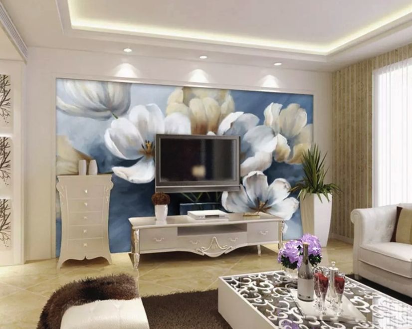 Papier peint panoramique Motif art floral tulipes douces style peinture à l'huile