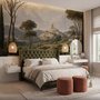 Vintage oil painting wallpaper of cypress trees, villas and a domed cathedral in an Italian landscape