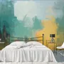 Papier peint peinture abstraite aquarelle vert jaune