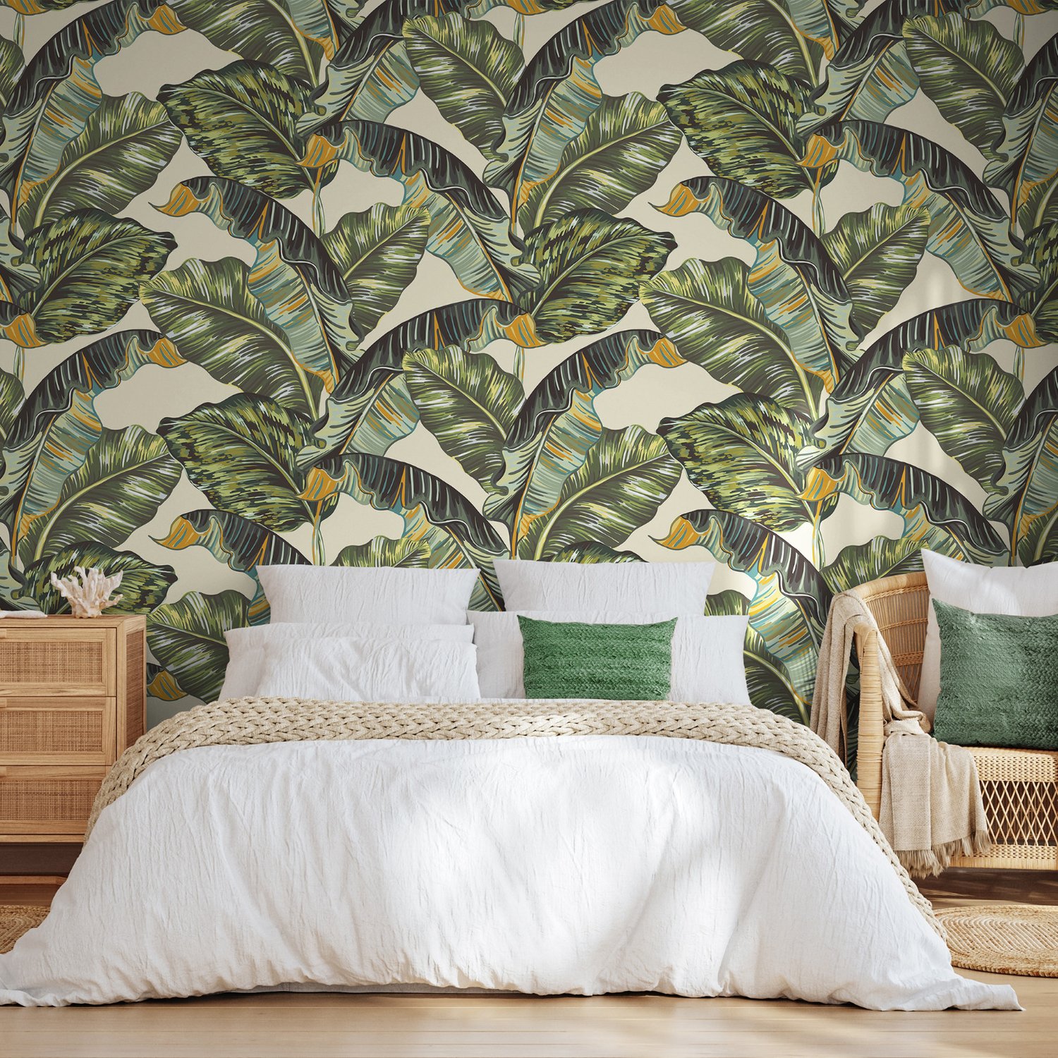 Vintage Banana Leaf Pattern Wallpaper Mural - Peel and Stick