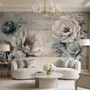 Papier peint panoramique floral avec des notes de musique