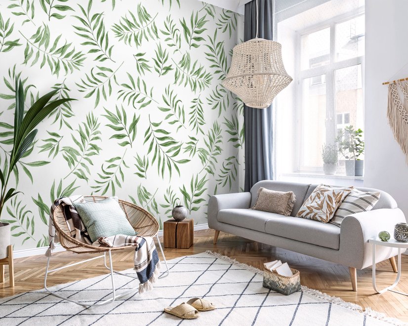 Papier peint motif feuilles palmier vert aquarelle