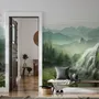 Waterfall with Misty Green Forest Landscape Wallpaper Mural