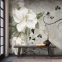 Vintage Cream Flowers Art Wallpaper Mural